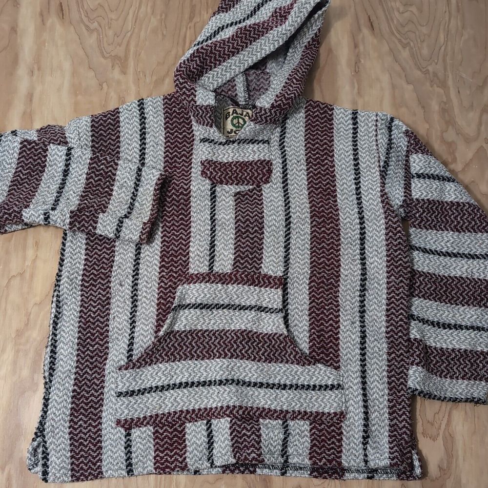 Baja‎ Joe Long Sleeve Pullover Poncho Unisex Small See Measurements Red Gray